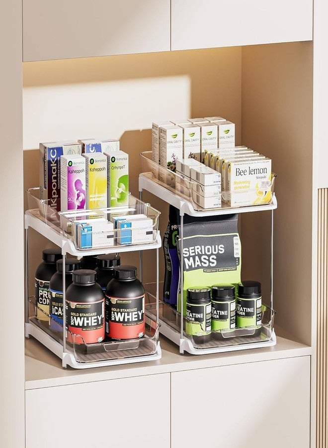 MECHDEL Tier Under Sink Organiser/Clear Bathroom Cabinets/Vanity Countertop Storage Container/Medicine Cabinet/Pull-Out Organization with Track for Pantry (2 Tier Under Sink Organiser/Compartment) - Image 4
